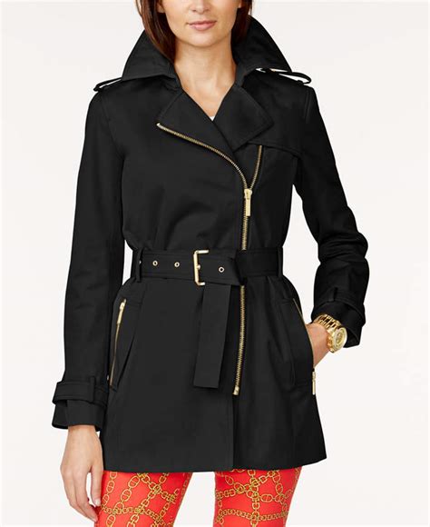 michael kors belted front zip trench coat|Michael Kors denim trench coat.